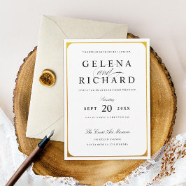 Elegant Gold Border Shimmer Wedding Invitation Kaart