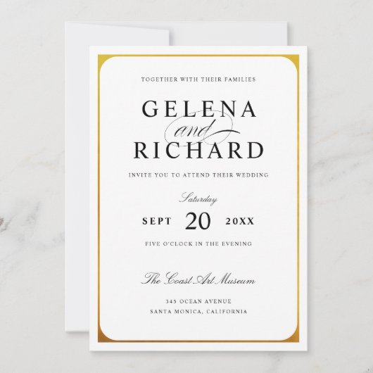 Elegant Gold Border Shimmer Wedding Invitation Kaart (Voorkant)