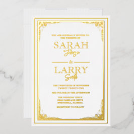 Elegant Gold border Traditional Wedding Folie Uitnodiging