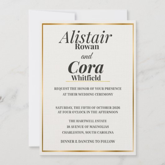 Elegant Gold Border Wedding Invitation | Modern Mi Kaart (Voorkant)
