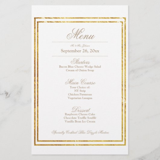 Elegant Gold Border Weduwmenu (Voorkant)