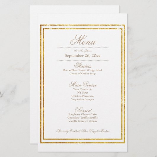 Elegant Gold Border Weduwmenu (Voorkant / Achterkant)