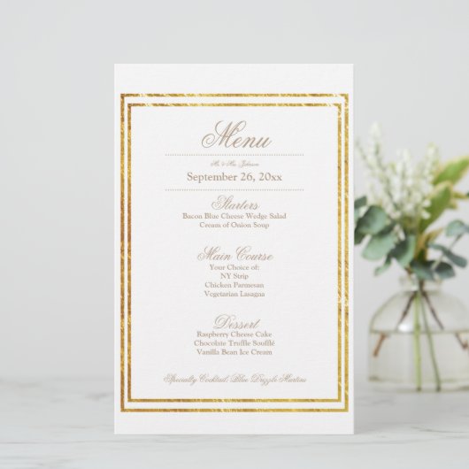 Elegant Gold Border Weduwmenu (Staand voorkant)
