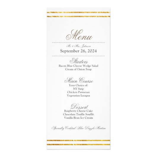 Elegant Gold Border Weduwmenu Reclamekaart (Voorkant)