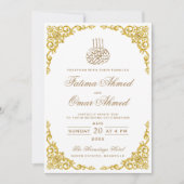 Elegant Gold Border White Islamic Muslim Wedding Kaart (Voorkant)