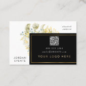 Elegant Gold Border Wilde flower QR CODE Visitekaartje (Achterkant)