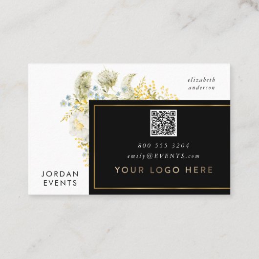 Elegant Gold Border Wilde flower QR CODE Visitekaartje (Achterkant)