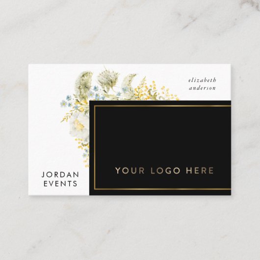 Elegant Gold Border Wilde flower QR CODE Visitekaartje (Voorkant)