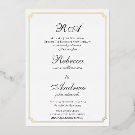 Elegant Gold Borders Classic monogram Folie Uitnodiging