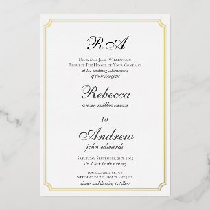 Elegant Gold Borders Classic monogram Folie Uitnodiging