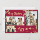 Elegant Gold Bordo 4 Kaart voor kerstmis met colla (Voorkant)