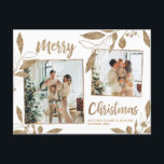 Elegant Gold Botanical 2 Photo Collage Kerstmis Briefkaart<br><div class="desc">Elegant, modern wit en goudbotanisch leder 2 Foto Collage Merry kerstvakanay Briefkaart. Deze feestelijke twee (2) foto's briefkaart sjabloon is voorzien van een fotocollage, faux goudfolie botanische bladeren, winterbessen en zegt "Duurzame kerst"! De tekst van de groet "Kerst van de Zure" wordt geschreven in een prachtig hand geschreven typografie doopvonttype...</div>