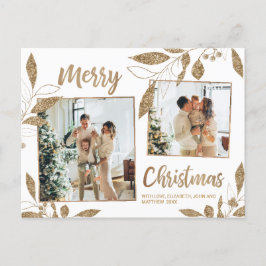 Elegant Gold Botanical 2 Photo Collage Kerstmis Briefkaart