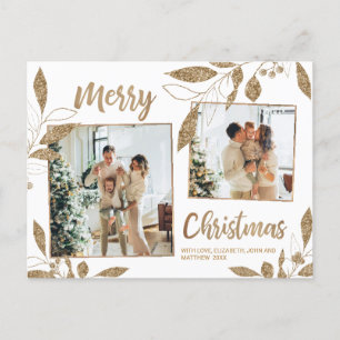 Elegant Gold Botanical 2 Photo Collage Kerstmis Briefkaart
