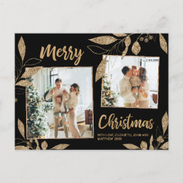 Elegant Gold Botanical 2 Photo Collage Kerstmis Briefkaart