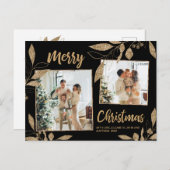 Elegant Gold Botanical 2 Photo Collage Kerstmis Briefkaart (Voorkant / Achterkant)
