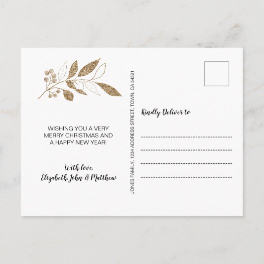 Elegant Gold Botanical 2 Photo Collage Kerstmis Briefkaart (Achterkant)