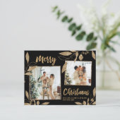 Elegant Gold Botanical 2 Photo Collage Kerstmis Briefkaart (Staand voorkant)