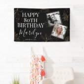 Elegant Gold Botanical 2 x Photo 80th Birthday Spandoek (Insitu)