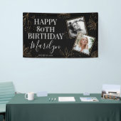 Elegant Gold Botanical 2 x Photo 80th Birthday Spandoek (Beurs)