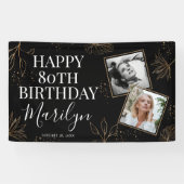 Elegant Gold Botanical 2 x Photo 80th Birthday Spandoek (Horizontaal)
