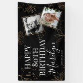 Elegant Gold Botanical 2 x Photo 80th Birthday Spandoek (Verticaal)