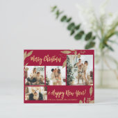 Elegant Gold Botanical 4 Foto Collage Kerstmis P Briefkaart (Staand voorkant)