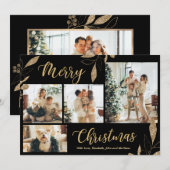 Elegant Gold Botanical 4 Photo Collage Kerstmis (Voorkant / Achterkant)