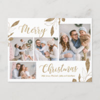 Elegant Gold Botanical 4 Photo Collage Kerstmis