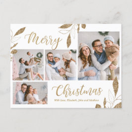 Elegant Gold Botanical 4 Photo Collage Kerstmis Briefkaart