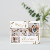Elegant Gold Botanical 4 Photo Collage Kerstmis Briefkaart (Staand voorkant)