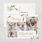 Elegant Gold Botanical 4 Photo Collage Kerstmis Briefkaart (Voorkant / Achterkant)