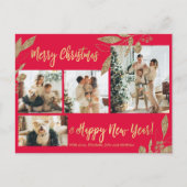 Elegant Gold Botanical 4 Photo Collage Kerstmis Briefkaart (Voorkant)