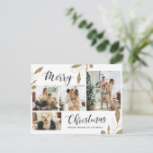 Elegant Gold Botanical 4 Photo Collage Kerstmis Briefkaart (Staand voorkant)