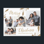 Elegant Gold Botanical 4 Photo Collage Kerstmis Briefkaart<br><div class="desc">Elegant, modern goud botanisch gebladerte laat 4 foto collage goud en wit vrolijk kerstscript vakantie Briefkaart. Deze feestelijke, minimalistische, grillige vier (4) foto vakantie briefkaart sjabloon beschikt over een fotocollage, faux gouden folie botanische bladeren groen blad, winterbessen en zegt Merry Christmas! De begroetingstekst "Vrolijk kerstfeest" is geschreven in een prachtige...</div>