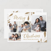 Elegant Gold Botanical 4 Photo Collage Kerstmis Briefkaart (Voorkant / Achterkant)