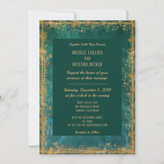 Elegant Gold Botanical Border Wedding Kaart (Voorkant)