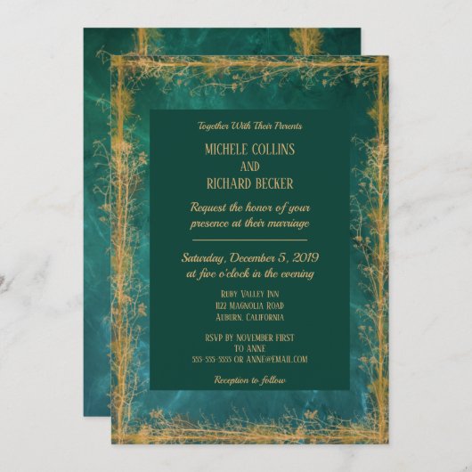 Elegant Gold Botanical Border Wedding Kaart (Voorkant / Achterkant)