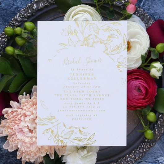 Elegant Gold Botanical Bridal Shower Invitation Folie Uitnodiging