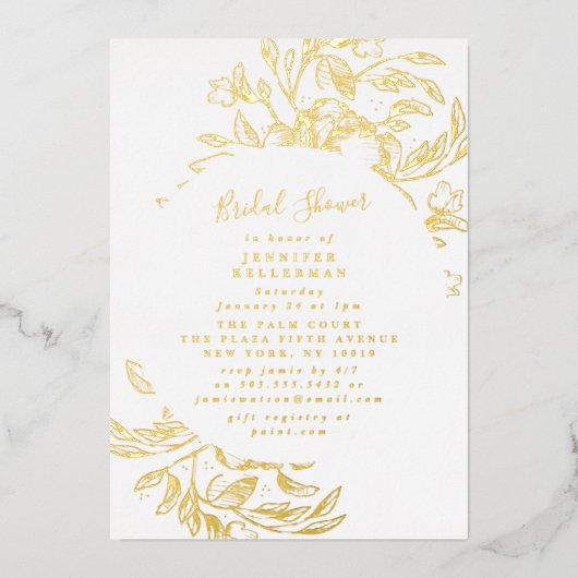Elegant Gold Botanical Bridal Shower Invitation Folie Uitnodiging (Voorkant)