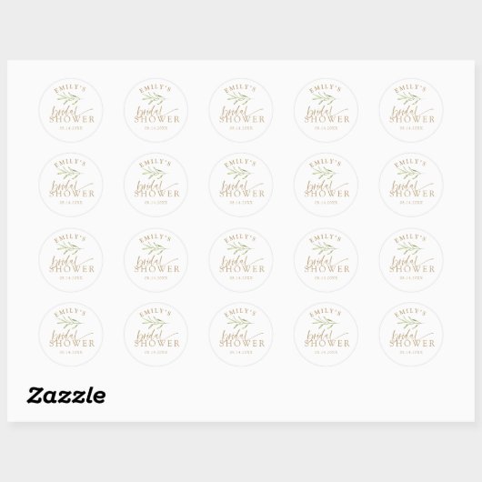 Elegant Gold & Botanical Bridal Shower Ronde Sticker (Vel)