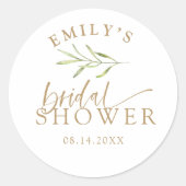 Elegant Gold & Botanical Bridal Shower Ronde Sticker (Voorkant)