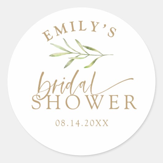 Elegant Gold & Botanical Bridal Shower Ronde Sticker (Voorkant)