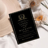 Elegant gold botanical crest monogram wedding fo folie uitnodiging