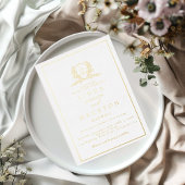 Elegant  gold botanical crest monogram wedding fo folie uitnodiging