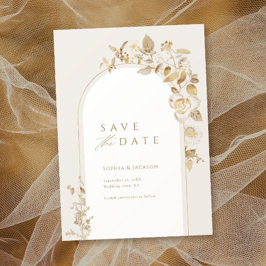 Elegant Gold Botanical Floral Arch Save The Date