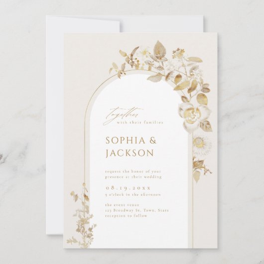 Elegant Gold Botanical Floral Arch Wedding Kaart (Voorkant)