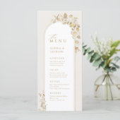 Elegant Gold Botanical Floral Arch Wedding Menu (Staand voorkant)