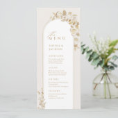 Elegant Gold Botanical Floral Arch Wedding Menu (Staand voorkant)