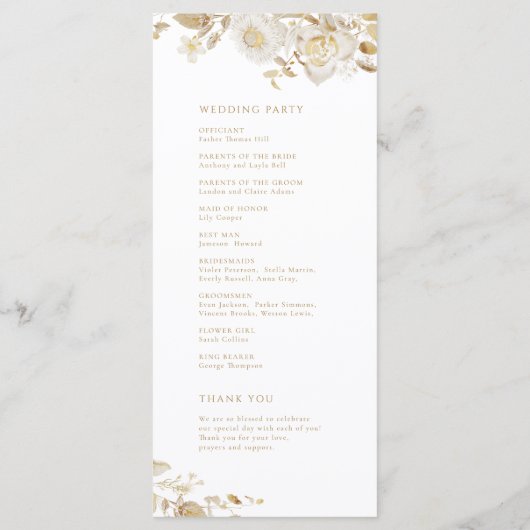 Elegant Gold Botanical Floral Arch Wedding Programmakaart (Achterkant)